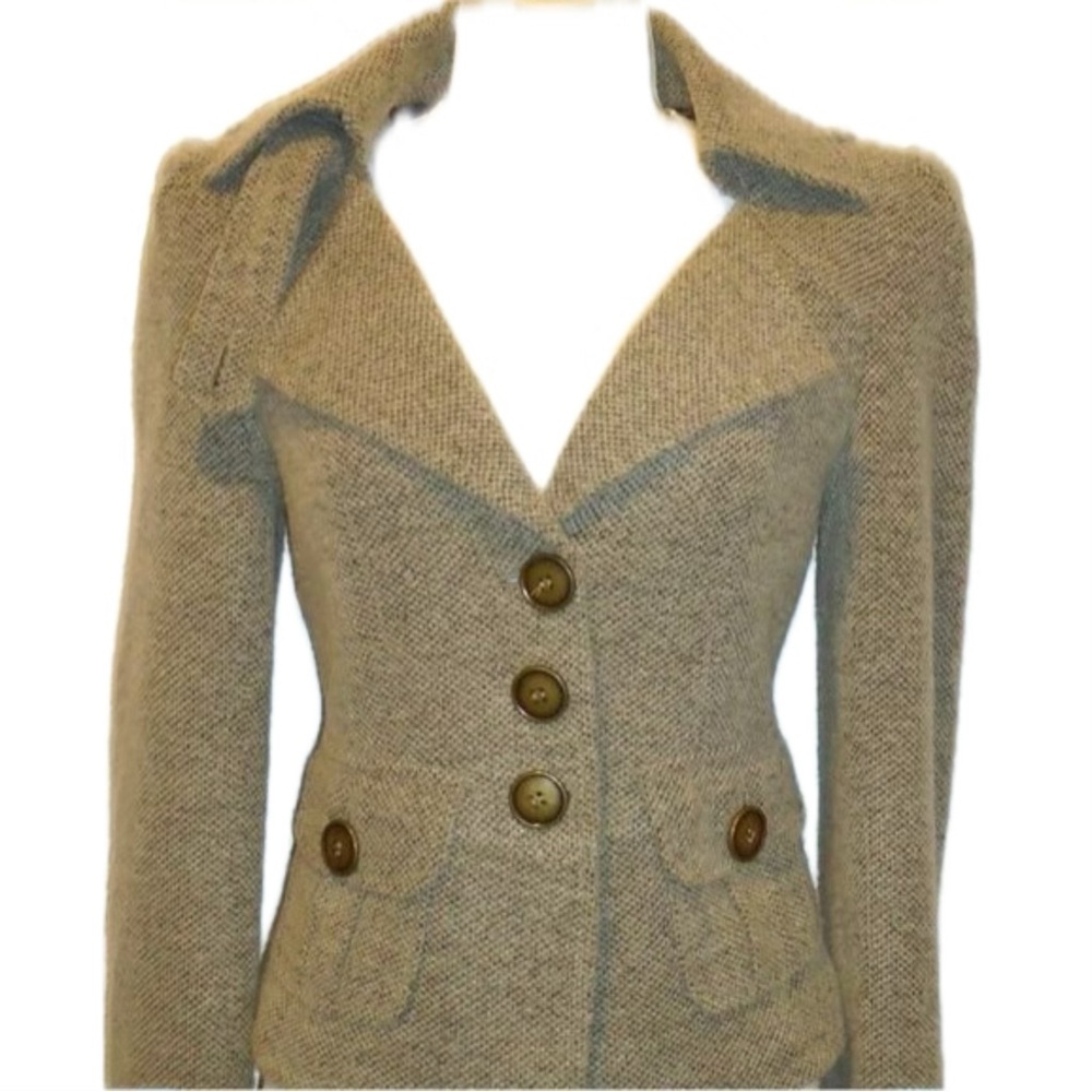 Nanette Lepore Women's d’Orsay’ Tan Tweed Jacket XS w/ Unique Details - Picture 2 of 12